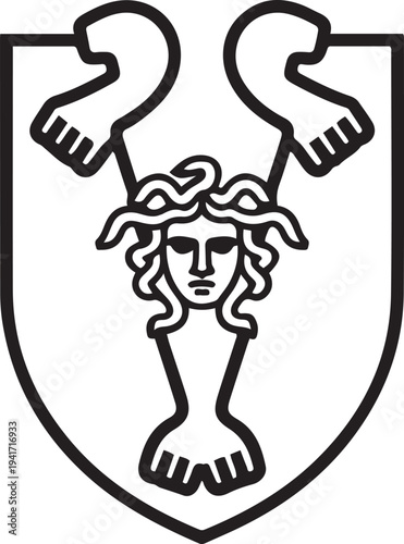 coat of arms of Sicily with three lags triskelion. one line art icon drawing vector