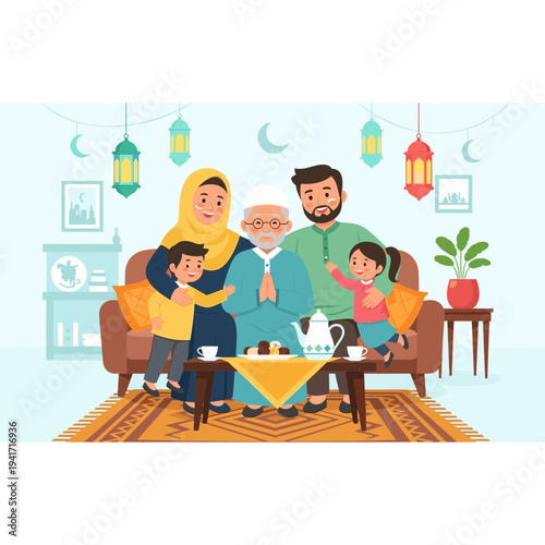 Family Gathered for Celebration: A heartwarming scene depicts a family coming together for a special occasion. Embracing the spirit of togetherness, everyone is sharing joyful moments.