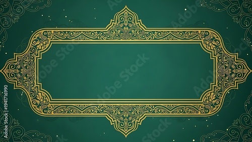 Elegant ornamental frame in green and gold with floral designs for decoration