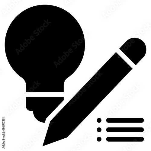 light bule idea writing list solid glyph icon