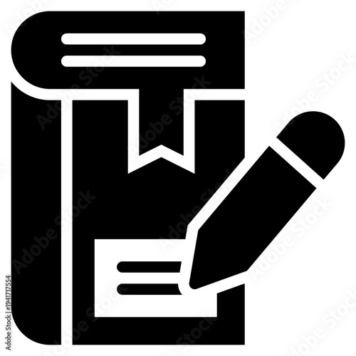 learning knowledge book writing signature pen pencil solid glyph icon