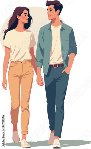 uomo e donna che camminano vicini ragazzo e ragazza o moglie e marito vettoriale 