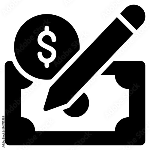 money cash cheque sign signature solid glyph icon