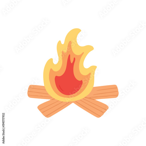 Burning Bonfire with Wooden Logs Illustration