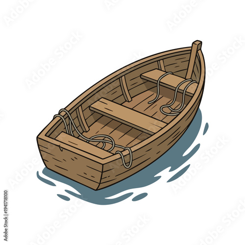 Wooden Rowboat with Oars Illustration