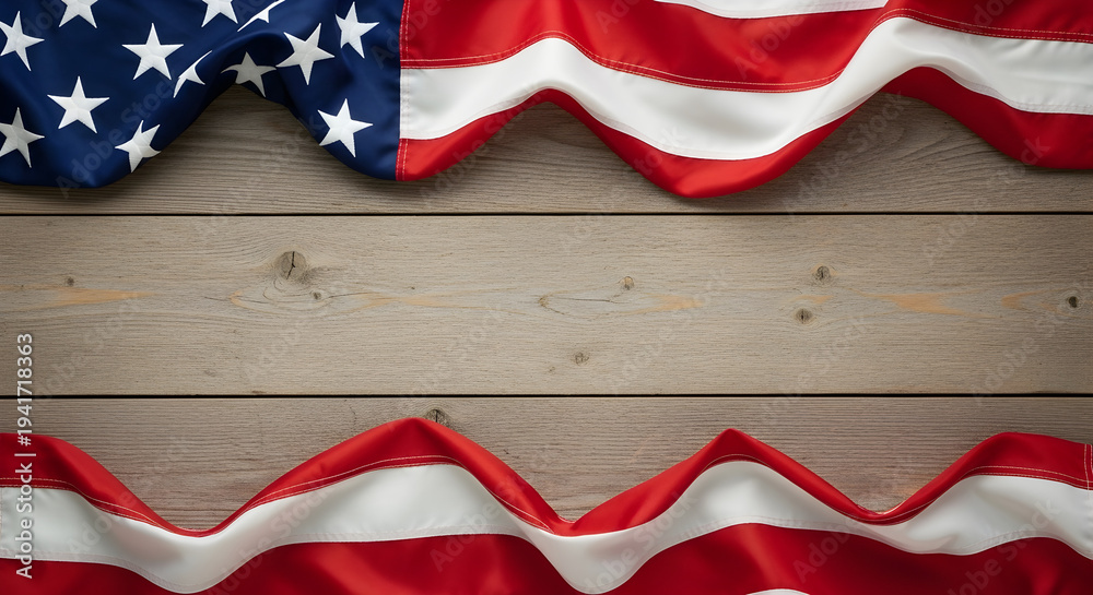 Obraz premium American flag bunting on wooden background for patriotic celebrations