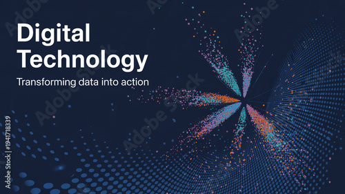 Dynamic abstract visualization representing digital technology's power in transforming complex data into actionable insights for the future
