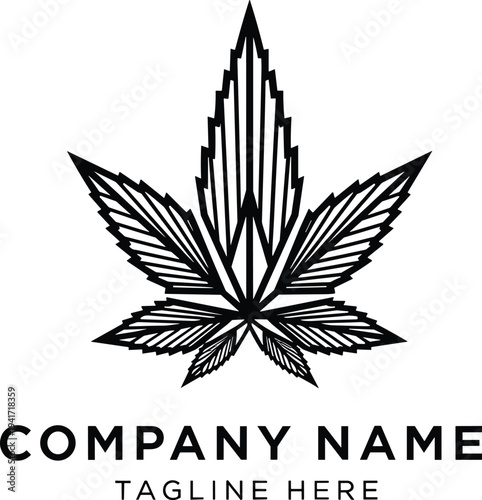 Stylized cannabis leaf logo with company name and tagline placeholders marijuana symbol