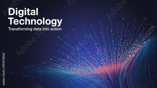 Dynamic abstract background illustrating digital technology concepts, data transformation, and global network connectivity for innovation and future solutions