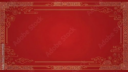 Elegant red and gold ornate frame design with blank copy space background