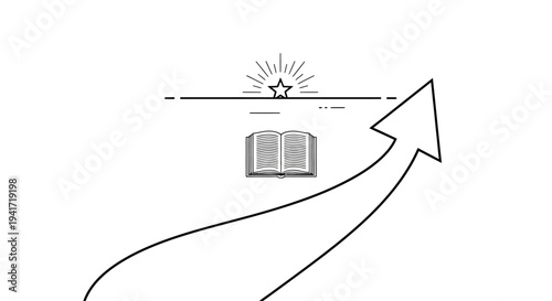 Arrow pointing towards a book and a star symbol.