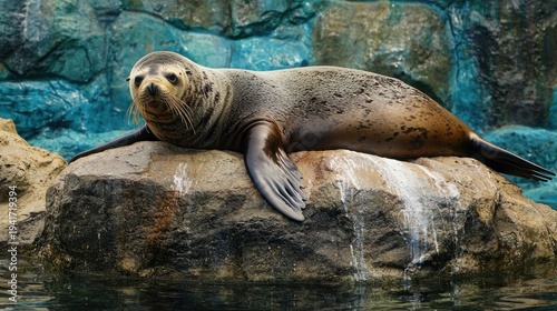 Wallpaper Mural A seal resting on a rock in a rocky enclosure. Torontodigital.ca