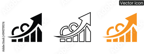 Set of business growth icons with upward arrows and graphs for presentations