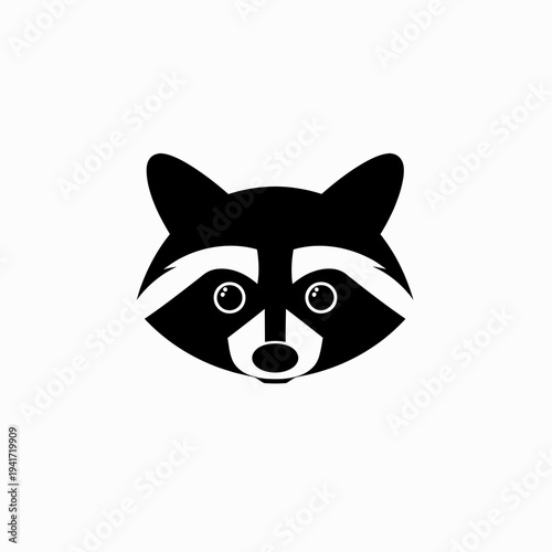 Black and white raccoon face illustration for design or symbol usage