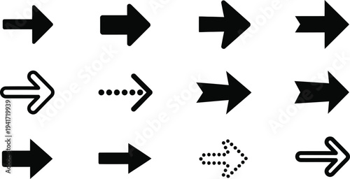 Collection of black arrows pointing in different directions