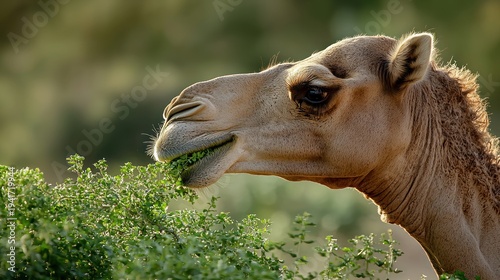 Wallpaper Mural A camel eating green vegetation in a natural setting. Torontodigital.ca