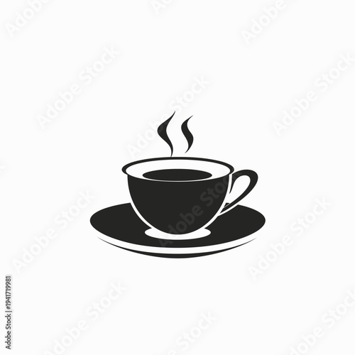 Black and white coffee cup silhouette on saucer simple vector illustration