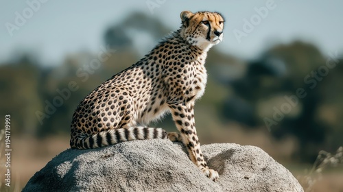 Wallpaper Mural A cheetah sitting on a rock in a savannah landscape. Torontodigital.ca
