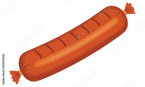 Foto Illustration of a traditional sausage neatly wrapped in a brown casing with visible scoring and twisted ends on a white background, perfect for culinary or food-related content
