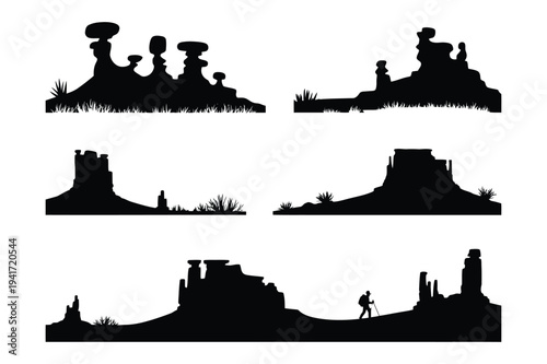 Desert landscape silhouette with rock formations vector