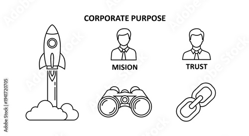 Corporate Purpose Icons - Mission, Trust, Vision, and Growth.