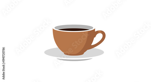 Cartoon coffee cup on saucer isolated against white background