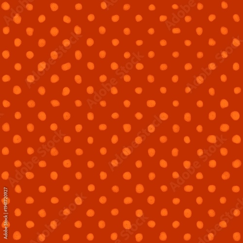 Seamless background with orange polka dots on terracotta red surface creative abstract decorative pattern