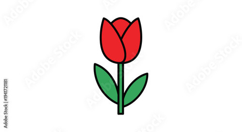 Vibrant red tulip flower vector illustration isolated on white background