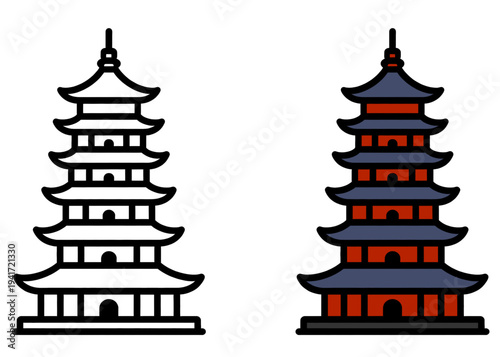 Asian Pagoda Temple Vector Illustration