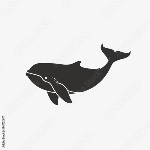 Stylized black and white whale illustration on a clean light background
