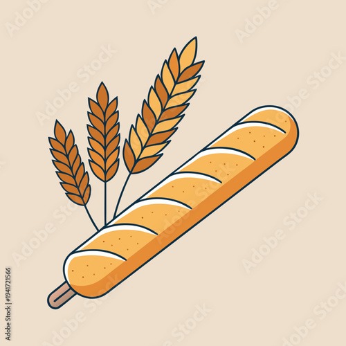 A French Baguette with Wheat Stalks
