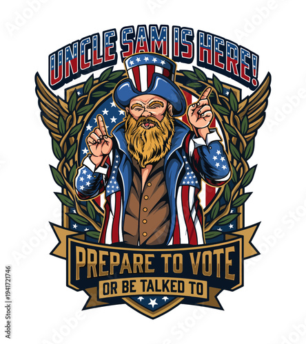 Patriotic theme Uncle Sam character T-shirt design and voting message T-shirt Design