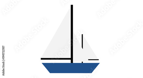 Sailboat graphic illustration with blue hull and white sails isolated on white