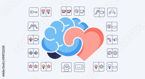 Brain and Heart Connection Mental Health Concept Illustration