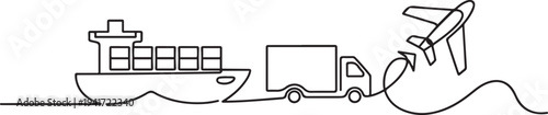 International logistics and cargo delivery concept. one line art icon drawing vector