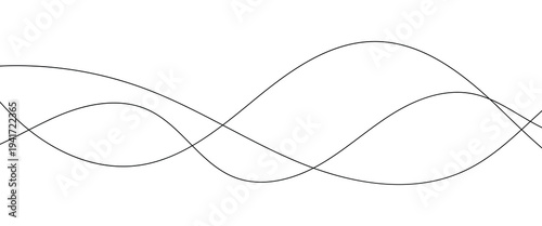 A minimalist abstract image featuring multiple, interwoven, wavy lines in varying thin nesses and dashed patterns. 