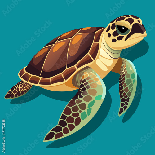 Hawksbill Turtle Swimming Gracefully in Tropical Ocean Waters