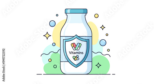 Vitamin Supplement Bottle Healthy Nutrition Illustration