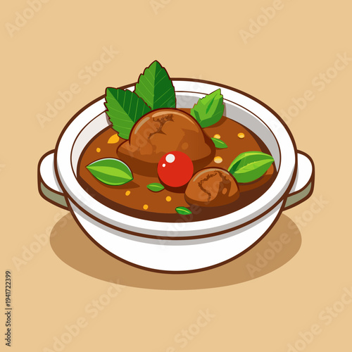 Indonesian Rendang Dish with Mint Garnish