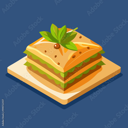 Layered Baklava Dessert on Plate