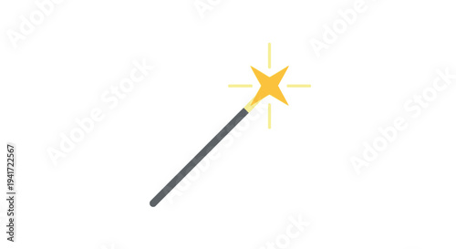Stylized vector illustration of a magical wand with sparkling star effect