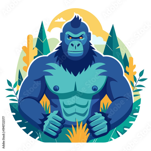 Mighty Blue Gorilla in Lush Jungle Setting