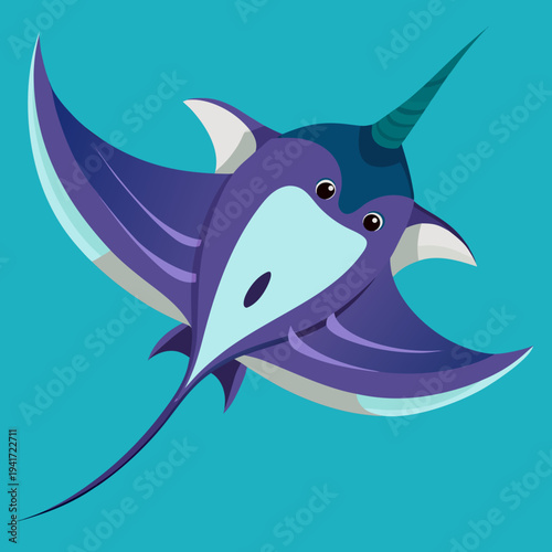 Purple Stingray Swimming in Blue Ocean Water