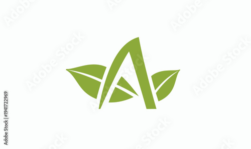 Green letter a with leaves organic branding and nature symbolism