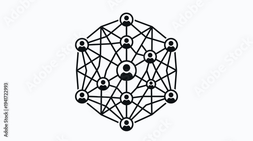 Abstract network illustration depicting interconnected individuals in a digital landscape