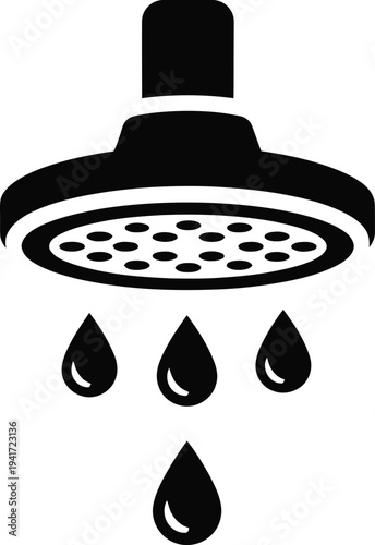 Shower head icon with falling water droplets for bathroom hygiene and plumbing maintenance