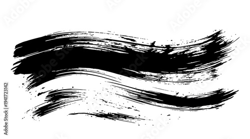Abstract black brush strokes on a white background, creating a dynamic artistic effect
