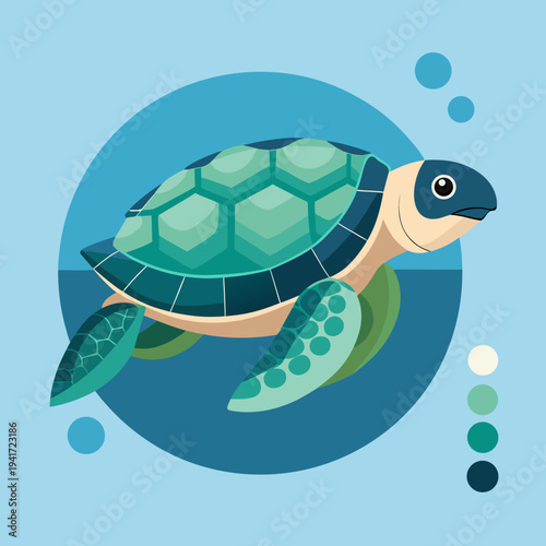 Stylized Leatherback Turtle Swimming in Blue Waters