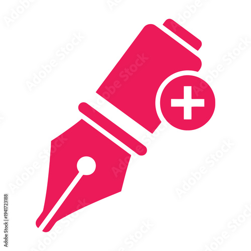 Fountain pen nib with plus sign symbol on white background