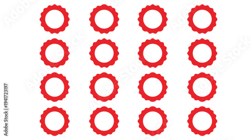 Repeated pattern of red bottle caps arranged in a grid on a white background for design use